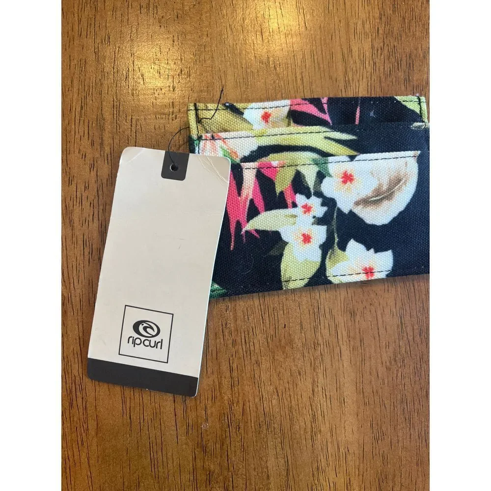 Rip Curl Tropical‎ Floral Card Holder Wallet Black Hawaiian Print Mini Wallet